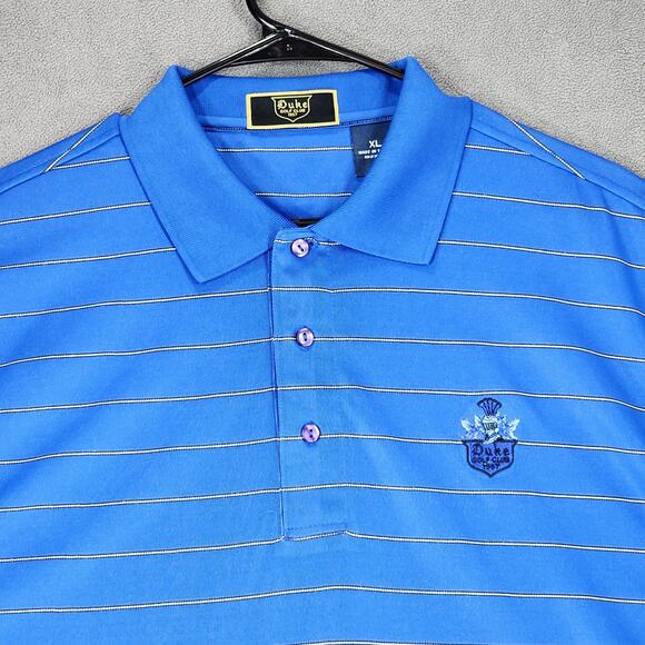 Duke Golf Club Polo Shirt XL Men Stripe Blue White 48x31 Bamboo Poly Breathable - Picture 6 of 11